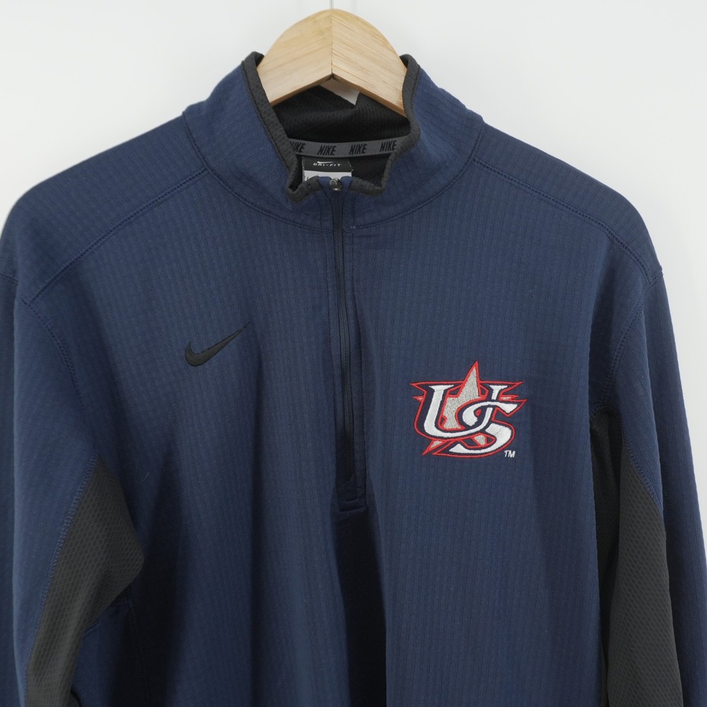Nike 1/4 Zip Pullover Mens Large Navy Blue Dri-FIT US Logo 642042-419